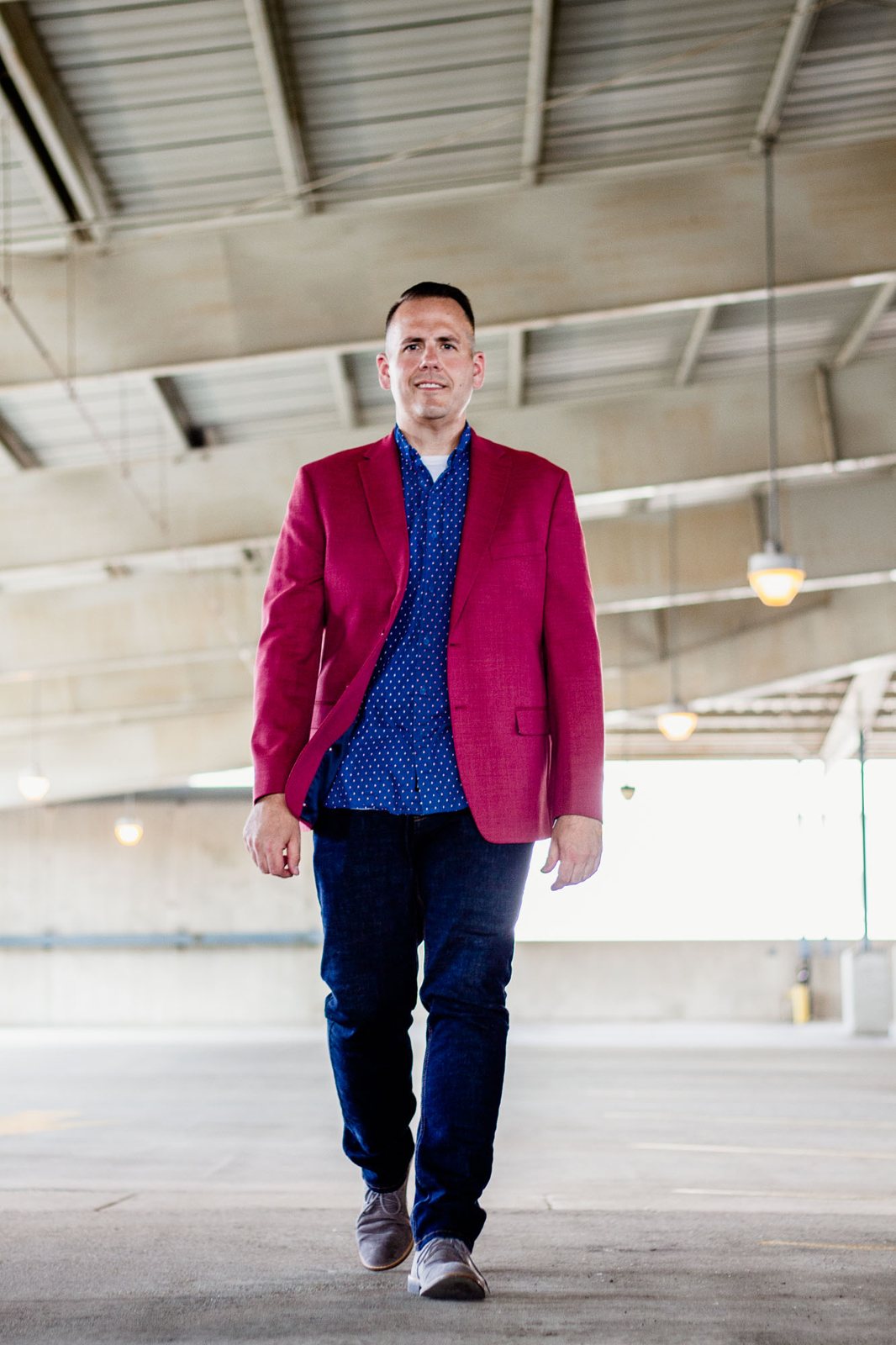 Jake Hamann — Walking, red blazer